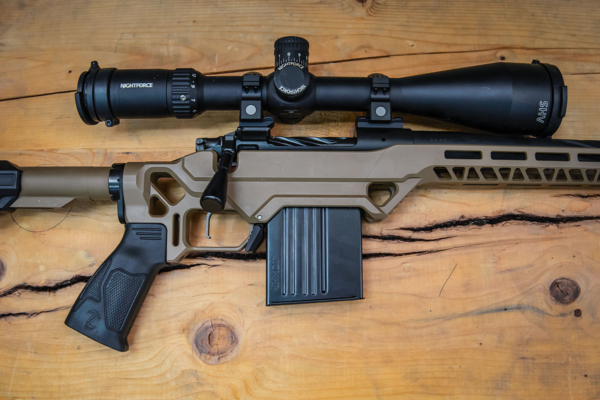The Timber Creek Enforcer Chassis with a Remington 700 footprint has a lot of modularity thanks to its utilization of an AR buffer tube, pistol grip, AICS magazines and plenty of M-LOK slots for mounting accessories. The Trigger Tech Diamond broke clean and crisp at 1.5 lbs, and the Mack Brothers Action fit perfectly in the chassis.